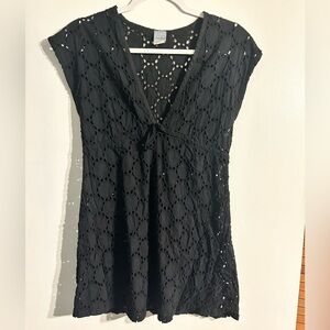 100% Cotton Dream Beach Black crochet top with tie detail